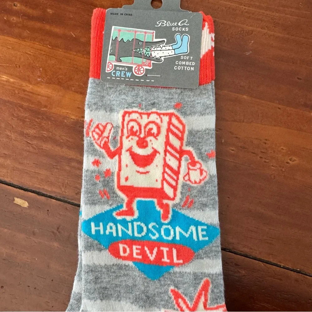 Blue Q Mens Soft Combed Cotton Crew Socks Handsome Devil Novelty size 7-12